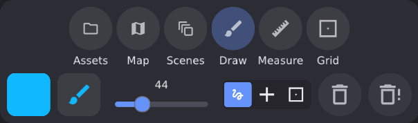 Draw tab pen bar with colors, fog, shapes, snap, and clear actions
