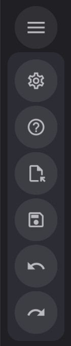 Expanded Menu panel with Settings, Help, Open, Save, Undo, and Redo